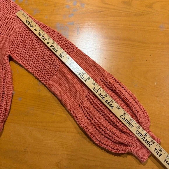 Women S Open Knit Sweater Coral Orange Crop Balloon Sleeve‎ Boxy American Eagle - Picture 7 of 8